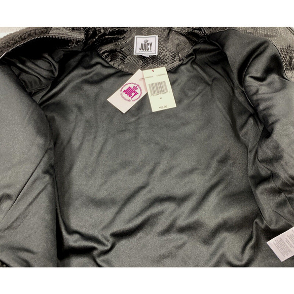 Juicy Couture Sherpa Jacket Womens Medium Black Full Zip Pocket Coat Outdoors - Picture 11 of 11